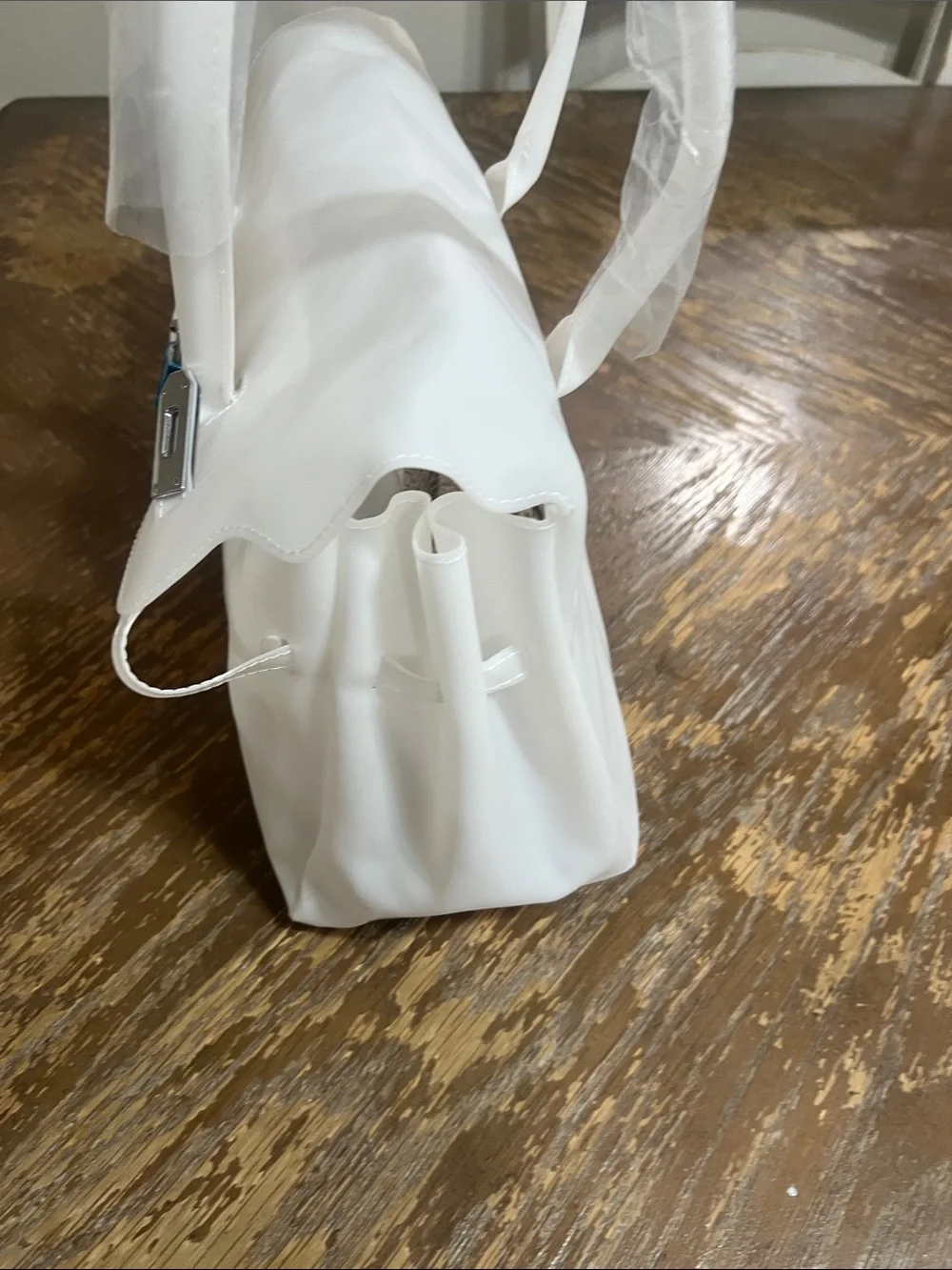 Classic White Structured Handbag with Silver Hardware